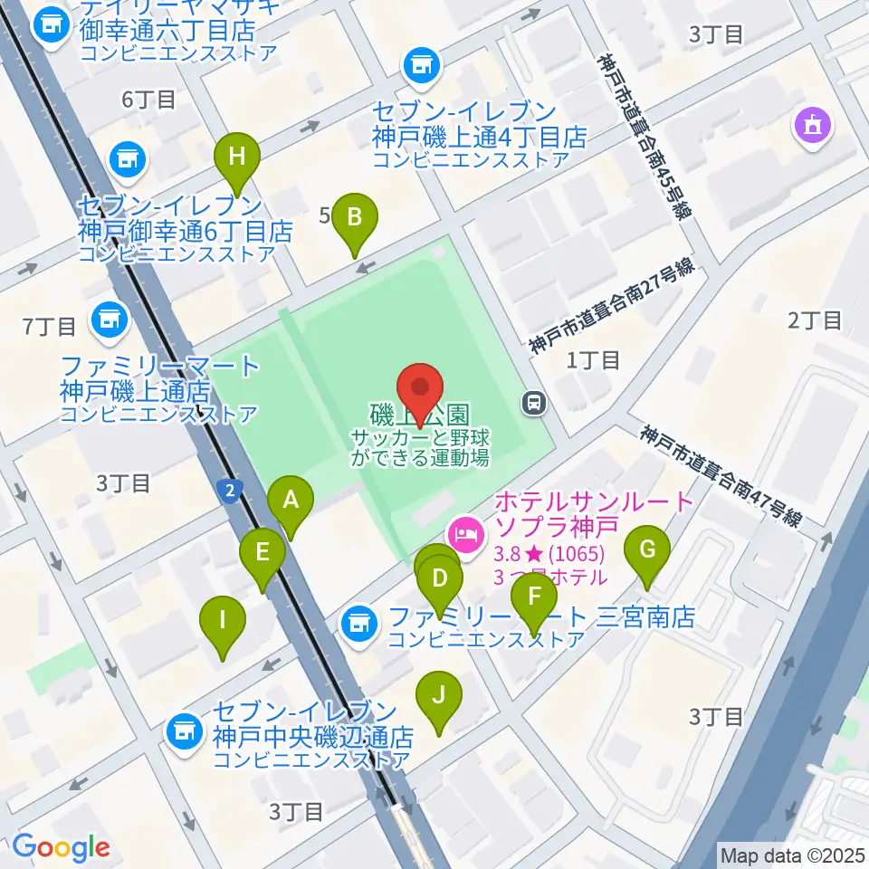 神戸市立磯上体育館周辺の駐車場・コインパーキング一覧地図