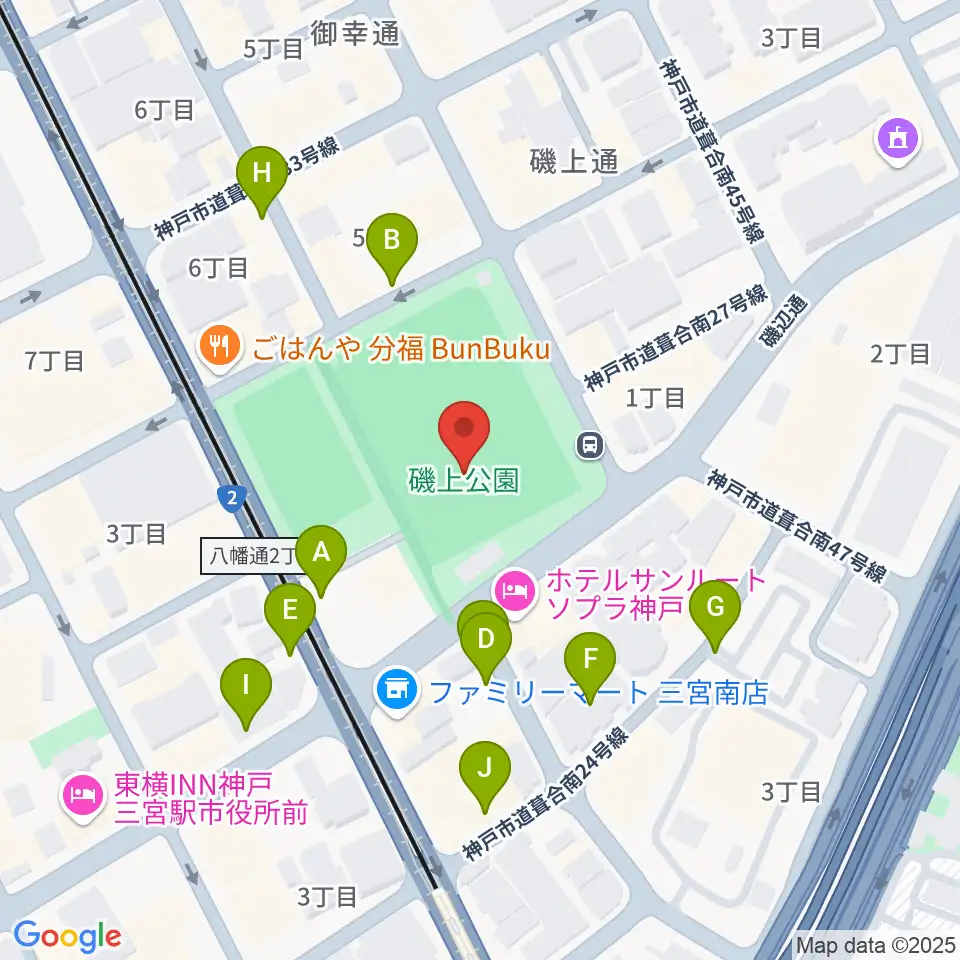 神戸市立磯上体育館周辺の駐車場・コインパーキング一覧地図