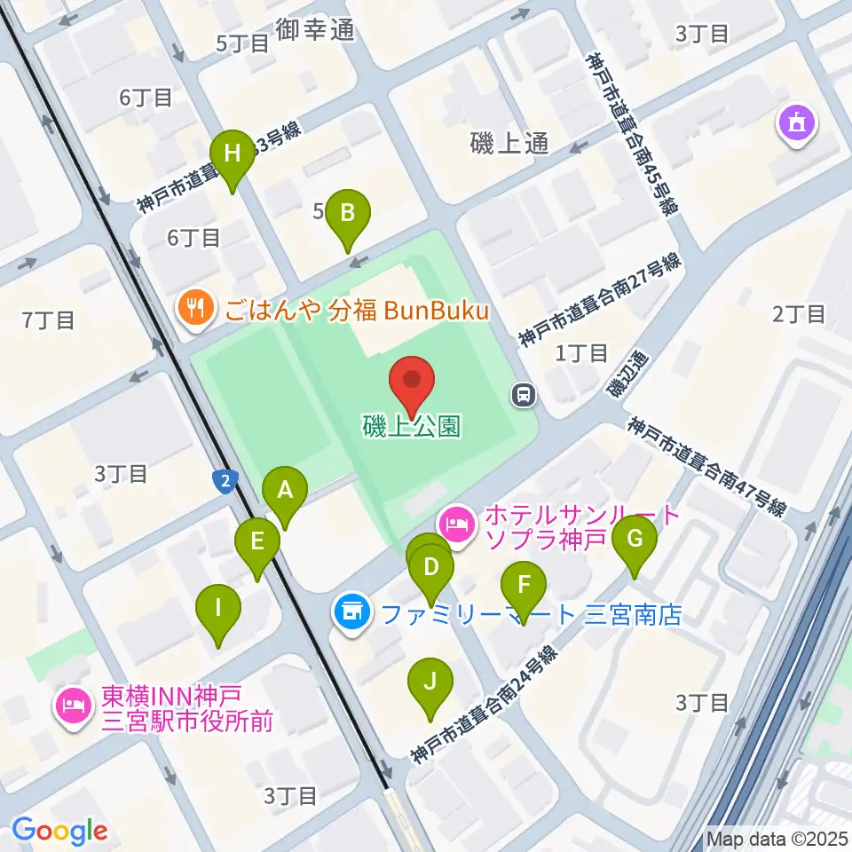 神戸市立磯上体育館周辺の駐車場・コインパーキング一覧地図