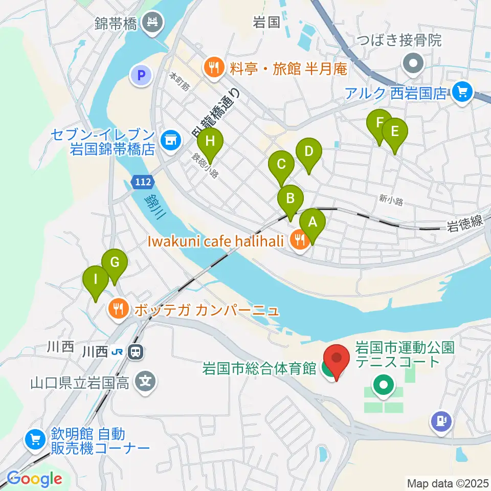 岩国市総合体育館周辺の駐車場・コインパーキング一覧地図