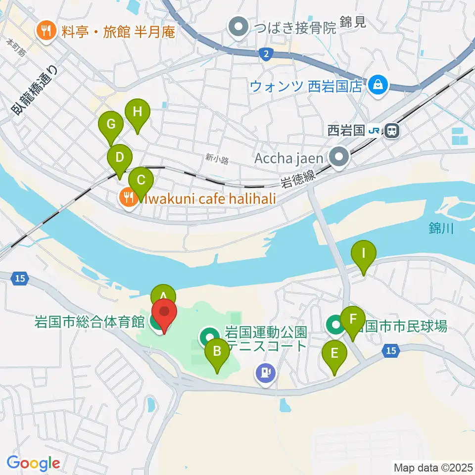岩国市総合体育館周辺の駐車場・コインパーキング一覧地図