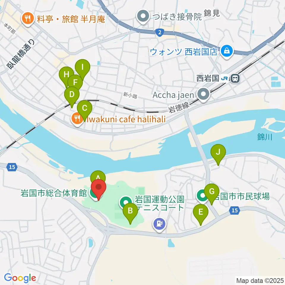 岩国市総合体育館周辺の駐車場・コインパーキング一覧地図