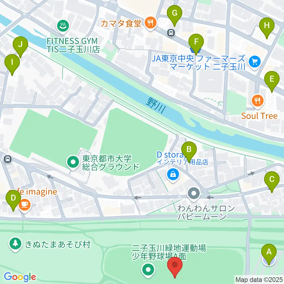 二子玉川緑地野球場周辺の駐車場・コインパーキング一覧地図