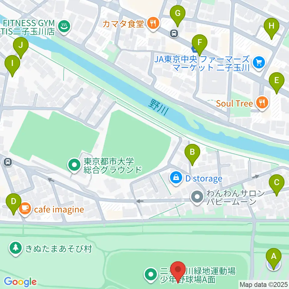 二子玉川緑地野球場周辺の駐車場・コインパーキング一覧地図