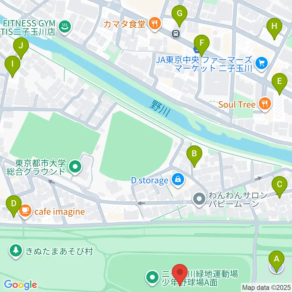 二子玉川緑地野球場周辺の駐車場・コインパーキング一覧地図