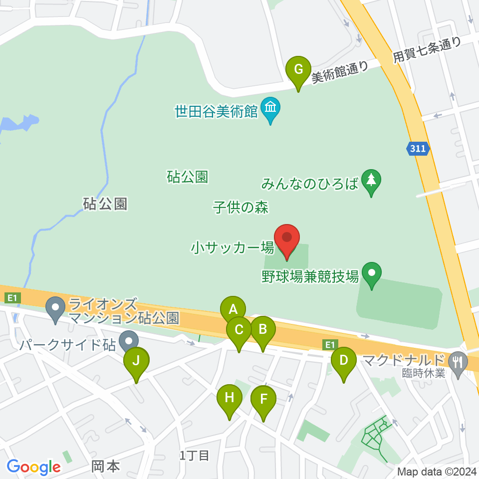 砧公園小サッカー場周辺の駐車場・コインパーキング一覧地図