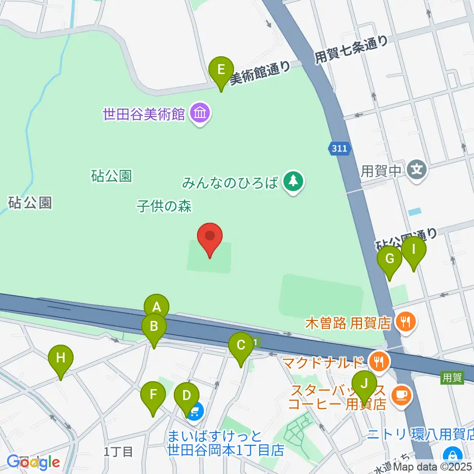 砧公園小サッカー場周辺の駐車場・コインパーキング一覧地図