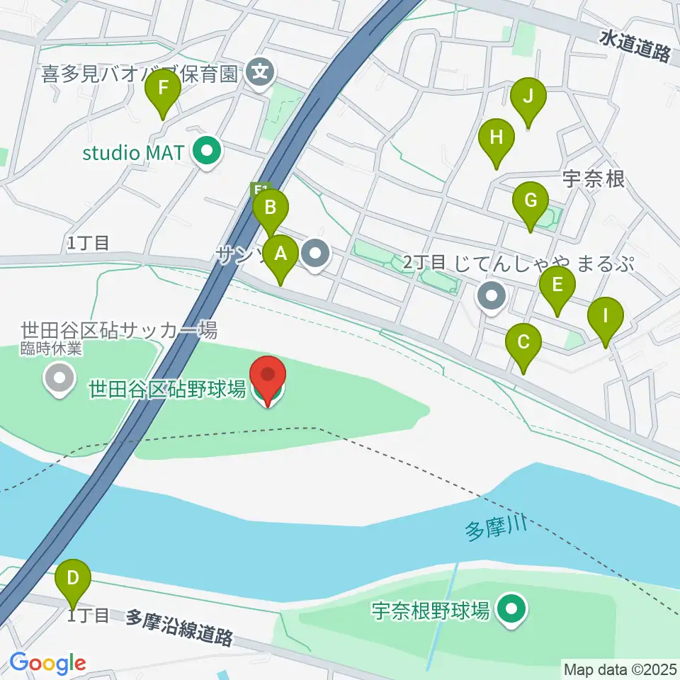 目黒区砧野球場周辺の駐車場・コインパーキング一覧地図