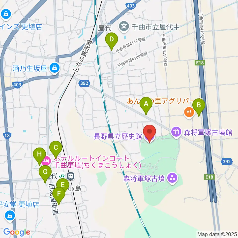 長野県立歴史館周辺の駐車場・コインパーキング一覧地図
