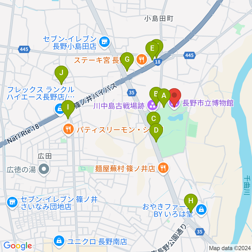 長野市立博物館周辺の駐車場・コインパーキング一覧地図