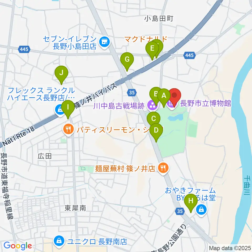 長野市立博物館周辺の駐車場・コインパーキング一覧地図
