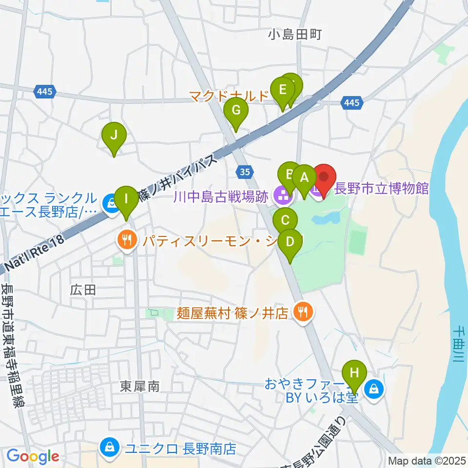 長野市立博物館周辺の駐車場・コインパーキング一覧地図