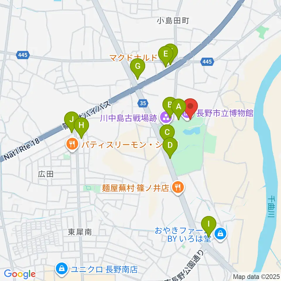 長野市立博物館周辺の駐車場・コインパーキング一覧地図