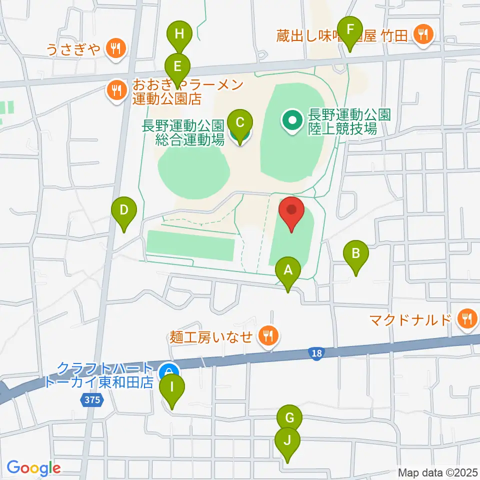 長野運動公園陸上サブトラック周辺の駐車場・コインパーキング一覧地図