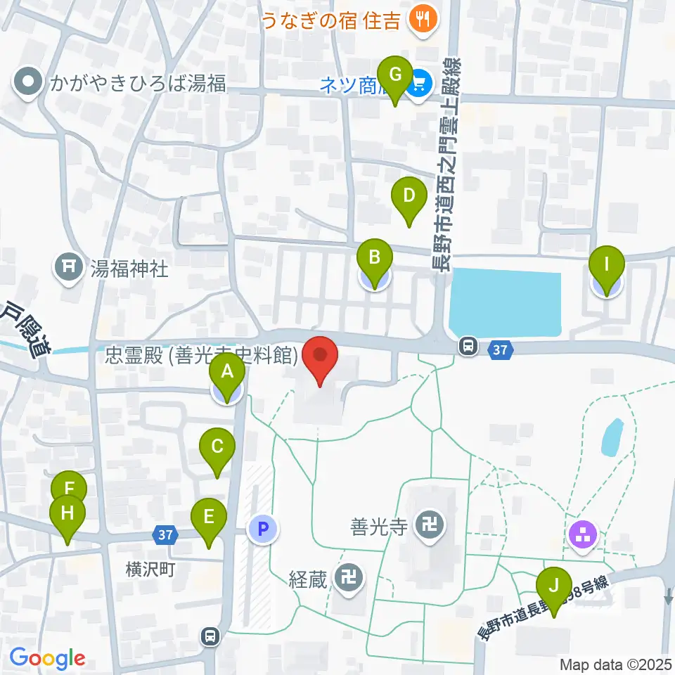 善光寺史料館・日本忠霊殿周辺の駐車場・コインパーキング一覧地図