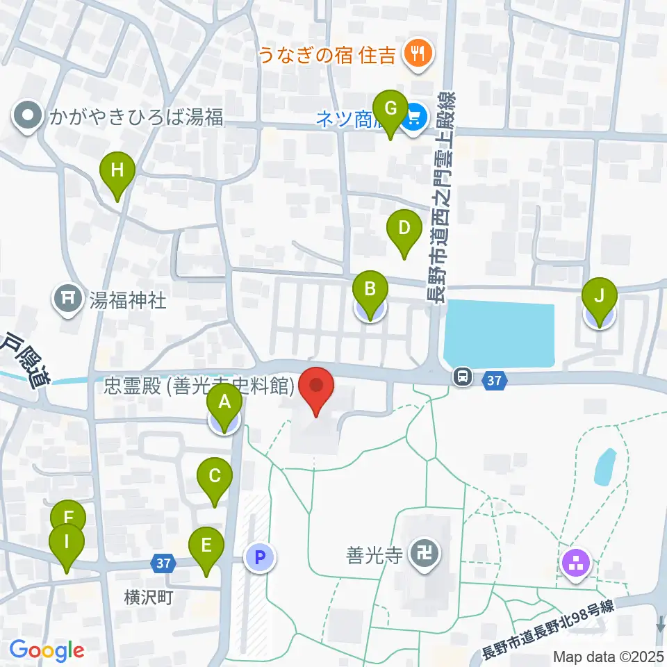 善光寺史料館・日本忠霊殿周辺の駐車場・コインパーキング一覧地図