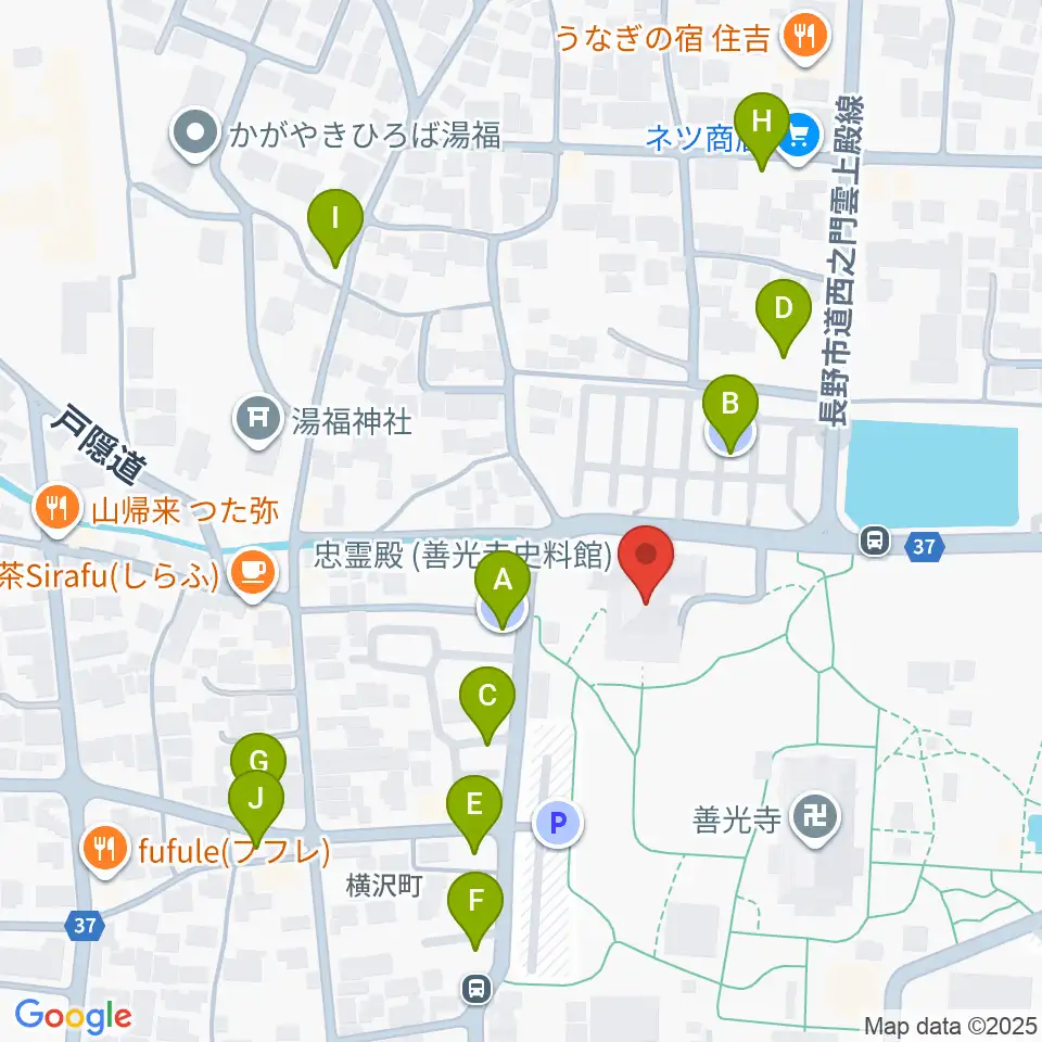 善光寺史料館・日本忠霊殿周辺の駐車場・コインパーキング一覧地図