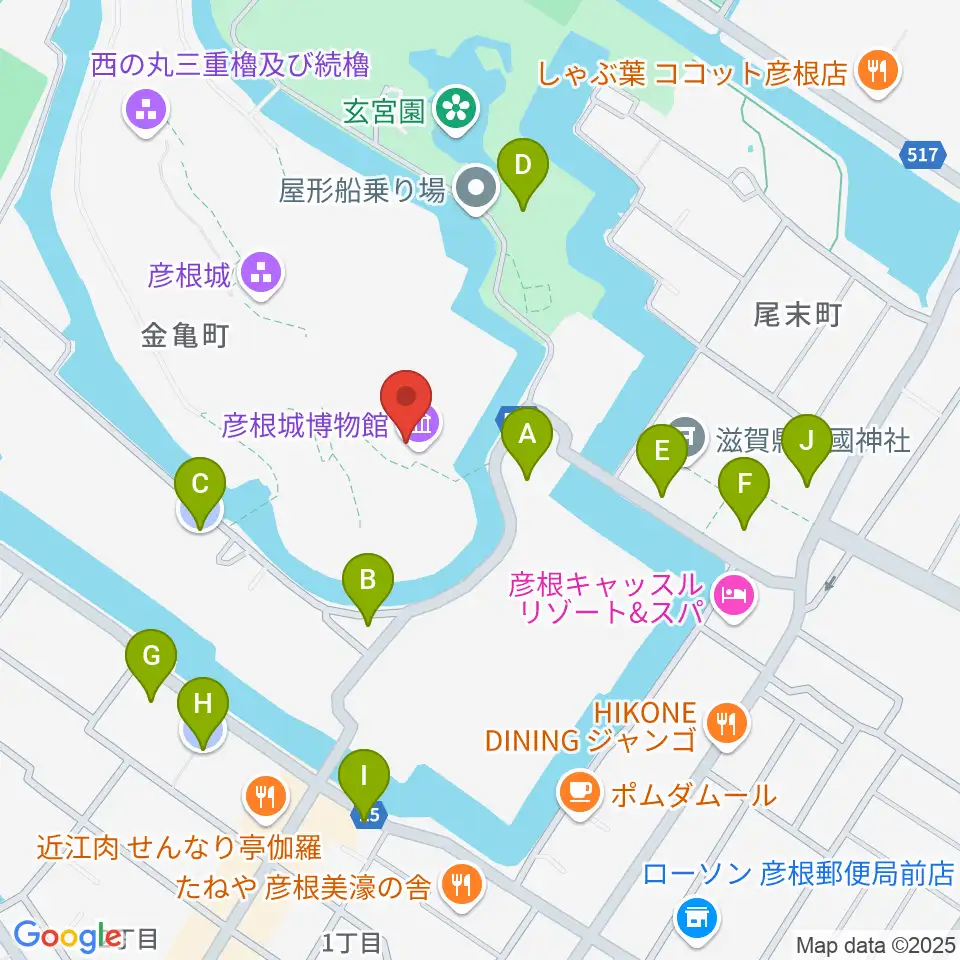 彦根城博物館周辺の駐車場・コインパーキング一覧地図