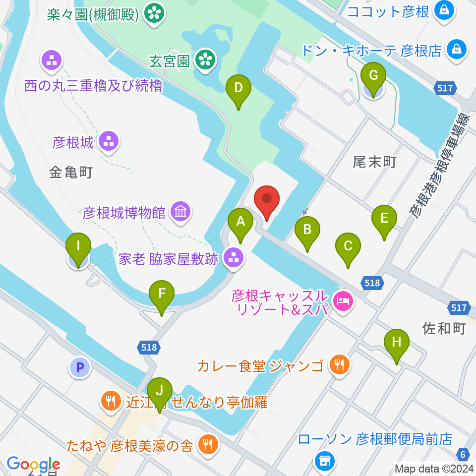 彦根市開国記念館周辺の駐車場・コインパーキング一覧地図