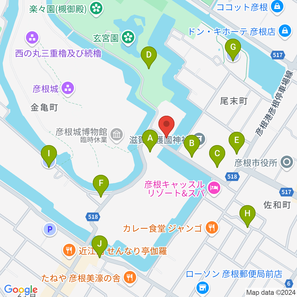 彦根市開国記念館周辺の駐車場・コインパーキング一覧地図