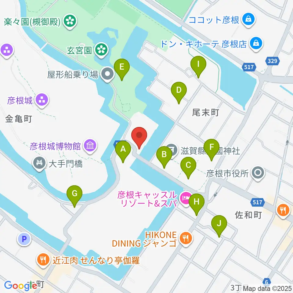 彦根市開国記念館周辺の駐車場・コインパーキング一覧地図