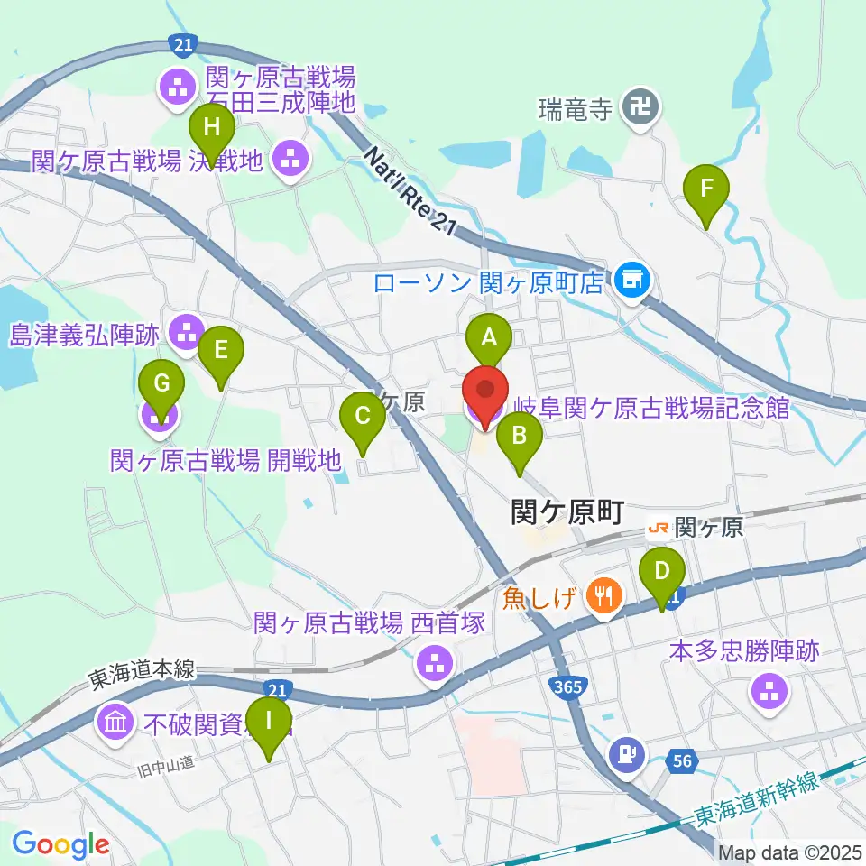 岐阜関ケ原古戦場記念館周辺の駐車場・コインパーキング一覧地図