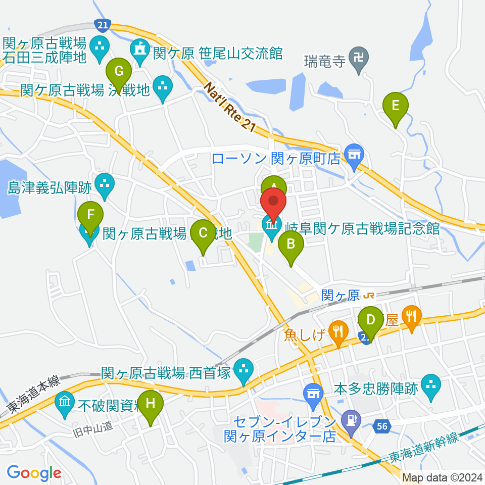 関ケ原町歴史民俗学習館周辺の駐車場・コインパーキング一覧地図