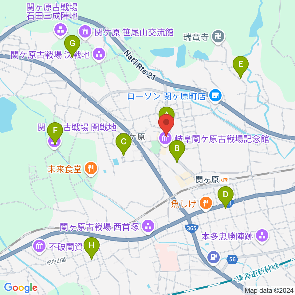 関ケ原町歴史民俗学習館周辺の駐車場・コインパーキング一覧地図