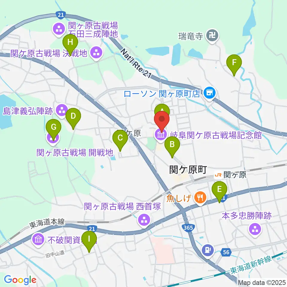 関ケ原町歴史民俗学習館周辺の駐車場・コインパーキング一覧地図