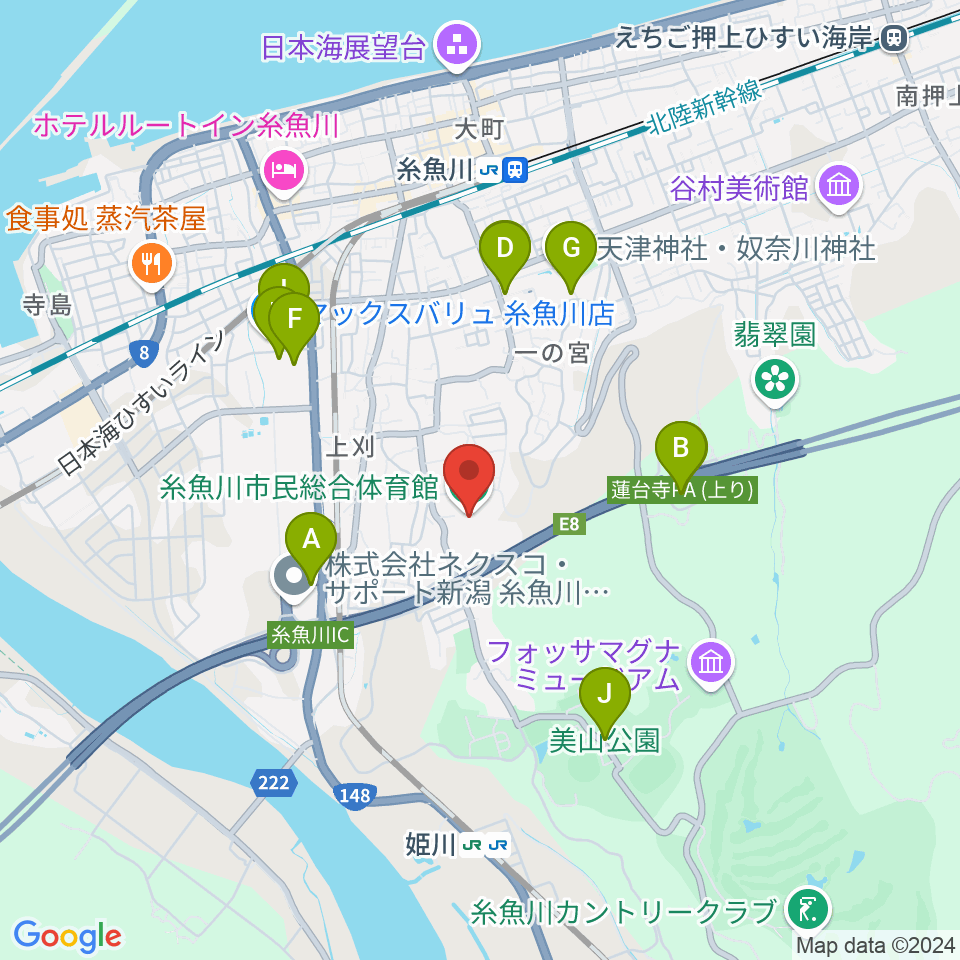 糸魚川市民総合体育館周辺の駐車場・コインパーキング一覧地図