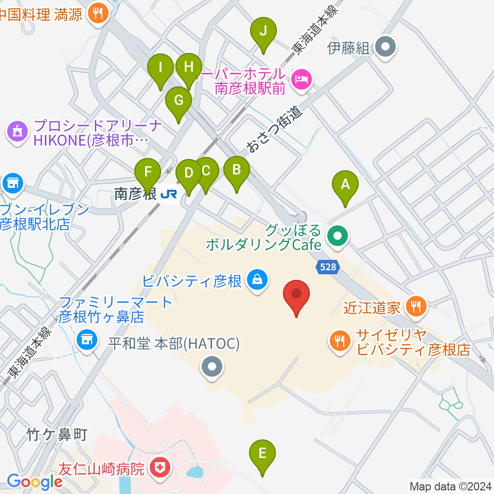 彦根ビバシティシネマ周辺の駐車場・コインパーキング一覧地図