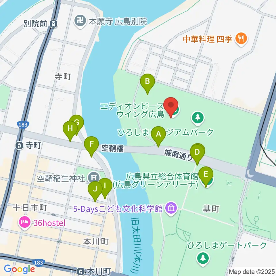 エディオンピースウイング広島周辺の駐車場・コインパーキング一覧地図