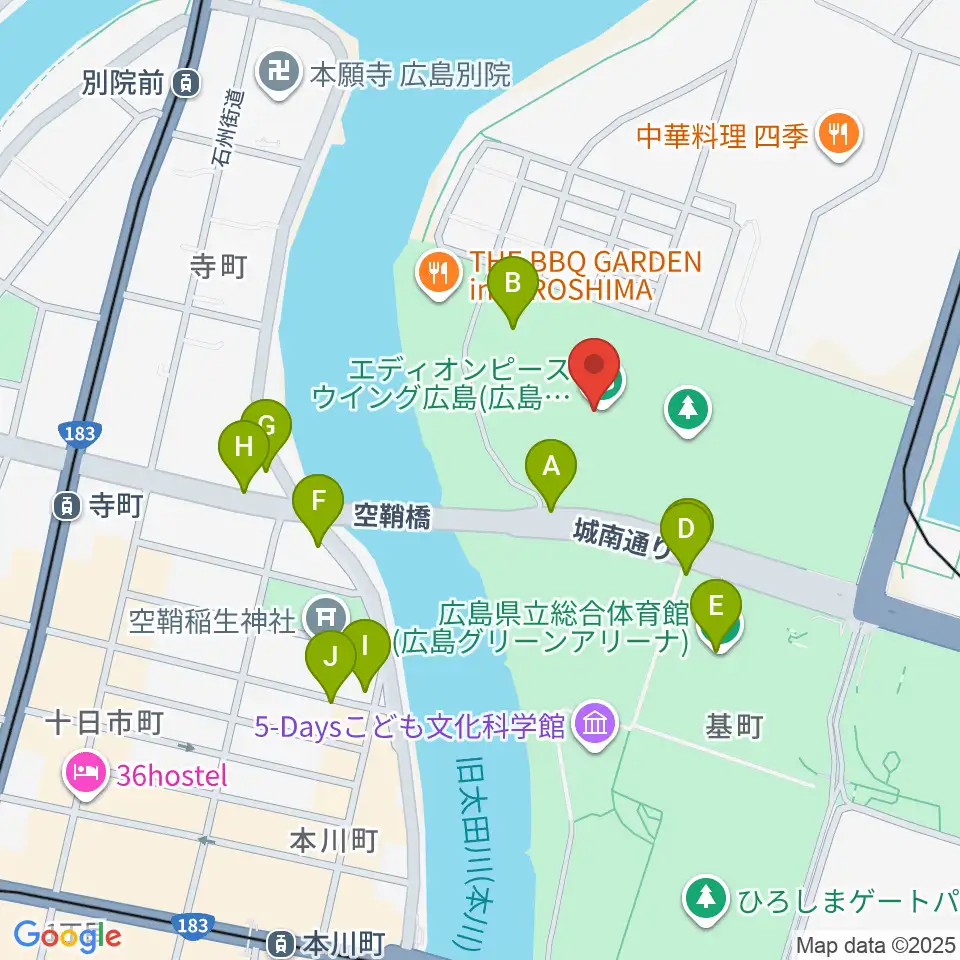 エディオンピースウイング広島周辺の駐車場・コインパーキング一覧地図