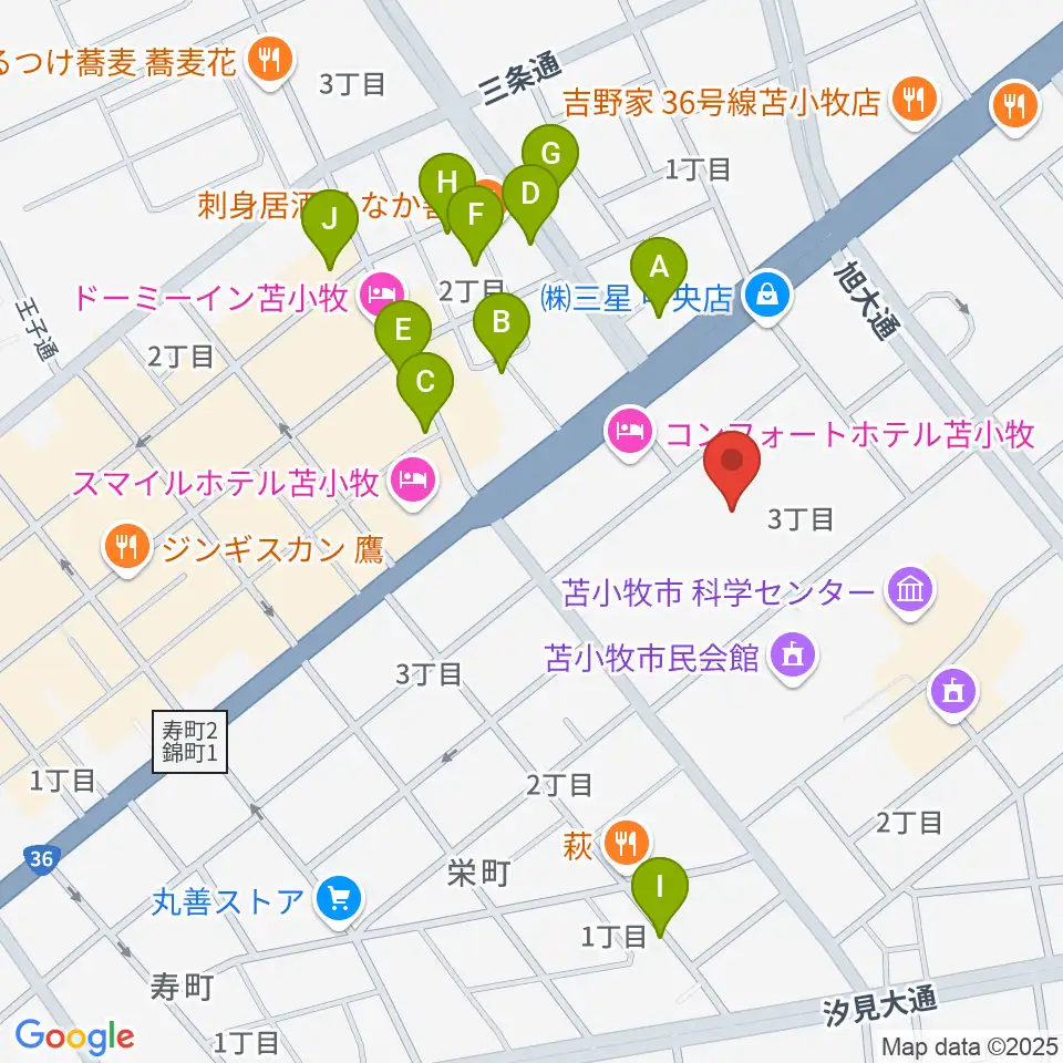 苫小牧市民文化ホール周辺の駐車場・コインパーキング一覧地図