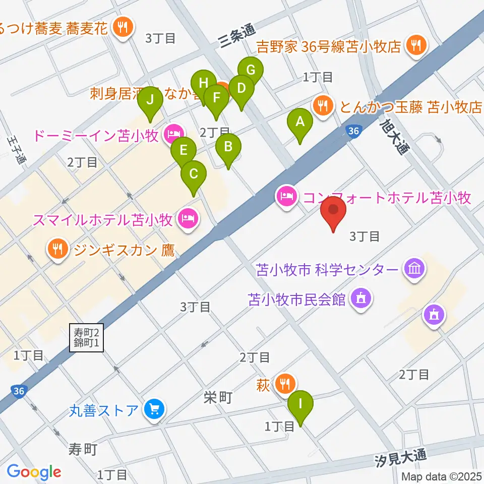 苫小牧市民文化ホール周辺の駐車場・コインパーキング一覧地図