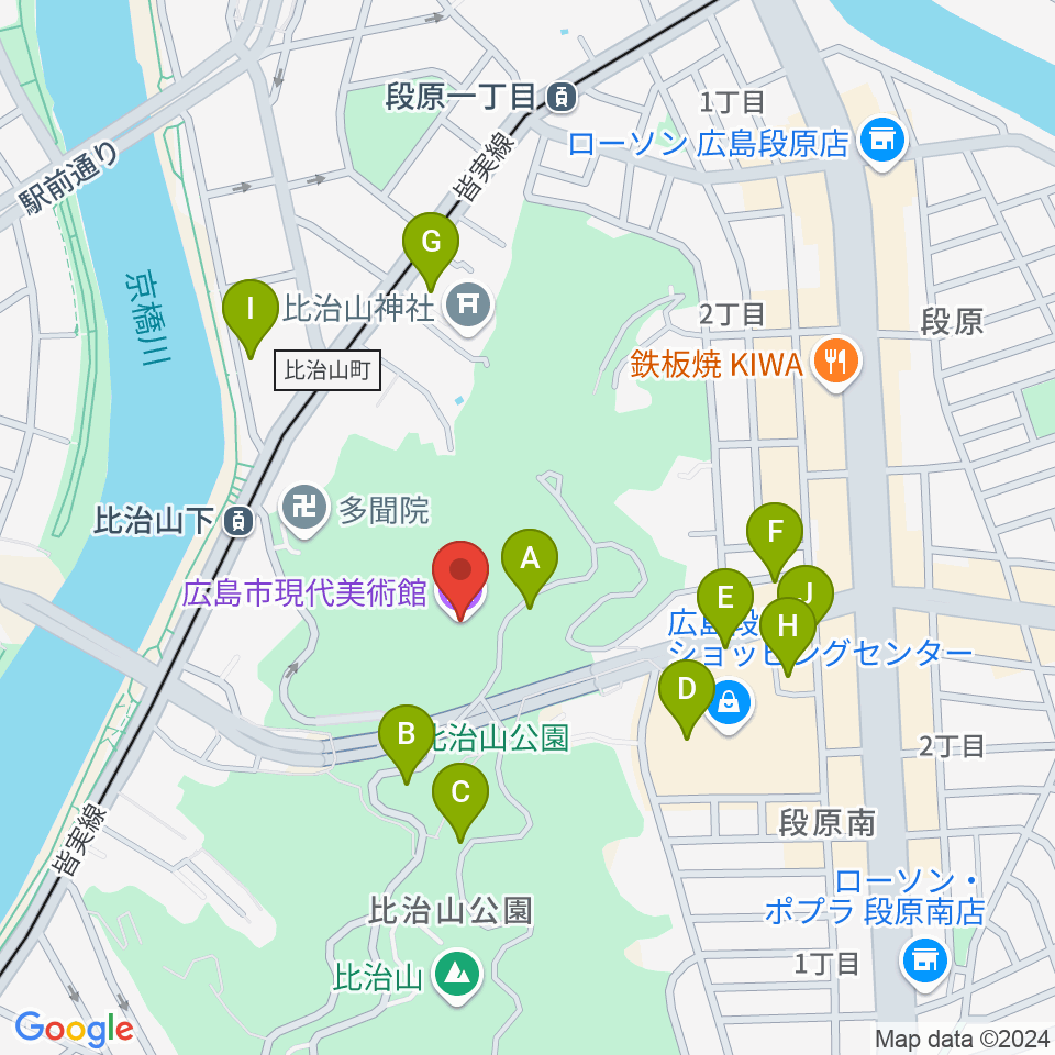 広島市現代美術館周辺の駐車場・コインパーキング一覧地図