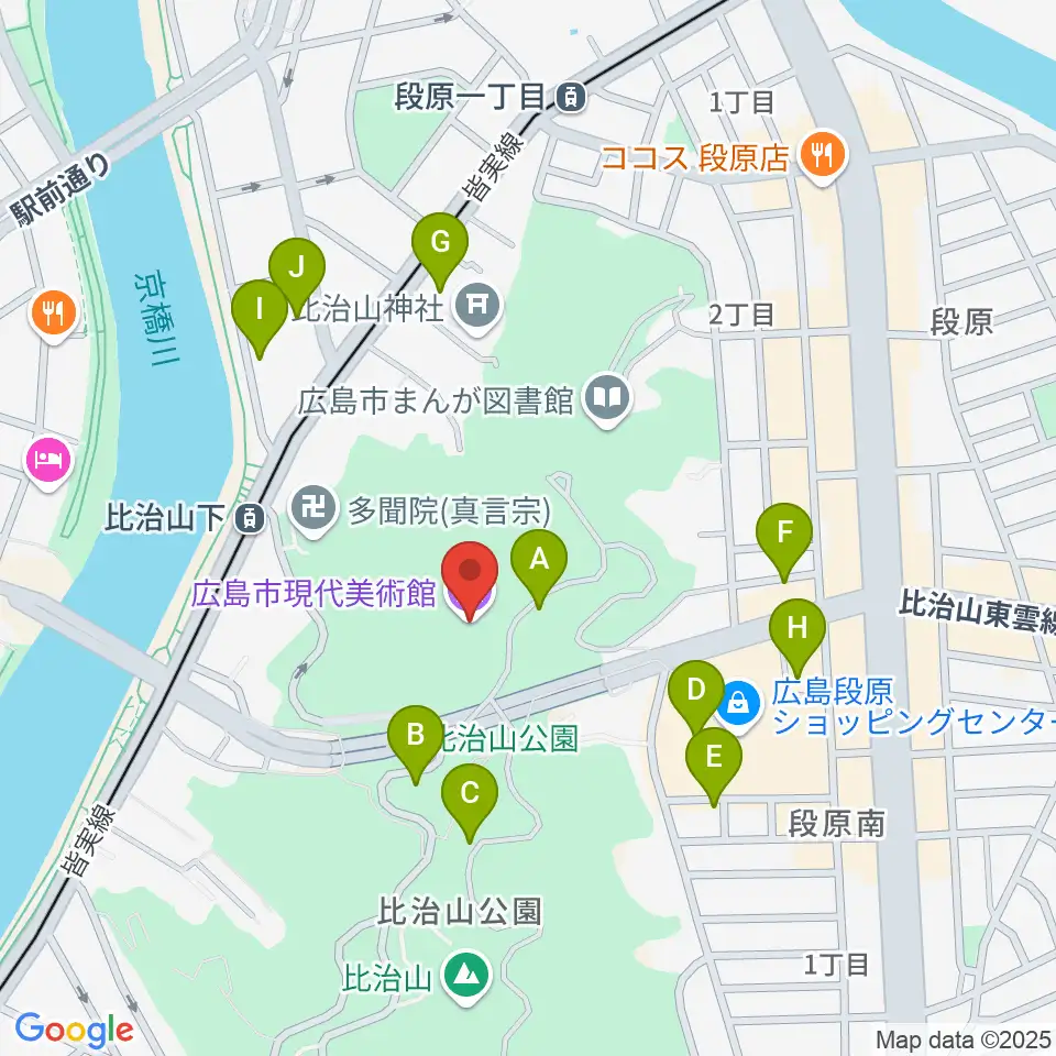 広島市現代美術館周辺の駐車場・コインパーキング一覧地図