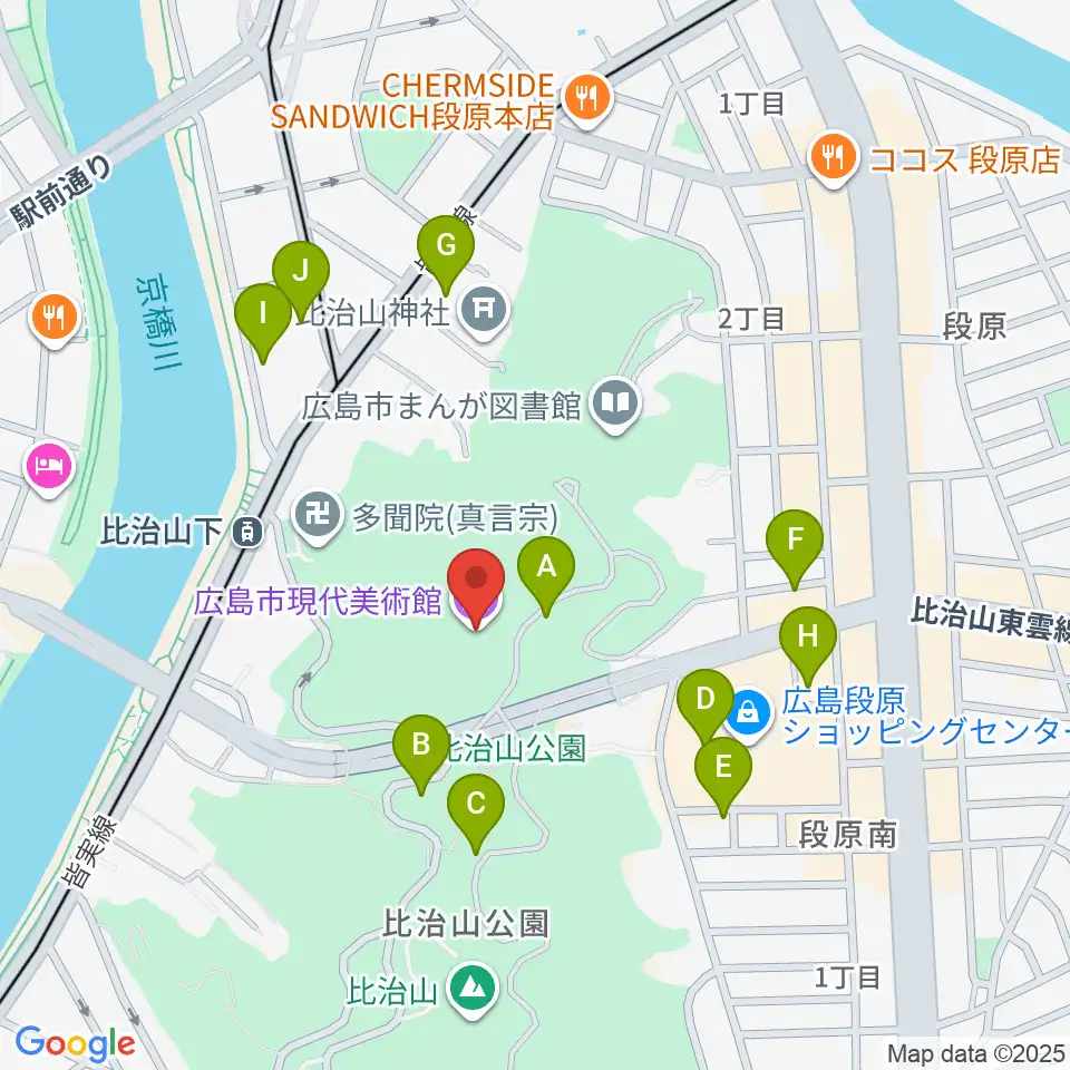 広島市現代美術館周辺の駐車場・コインパーキング一覧地図