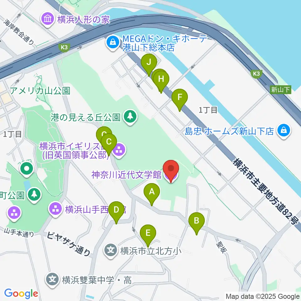 神奈川近代文学館周辺の駐車場・コインパーキング一覧地図