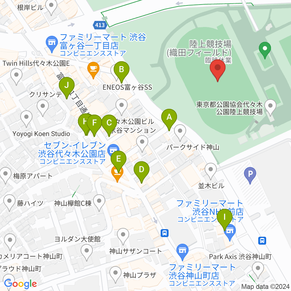 代々木公園陸上競技場周辺の駐車場・コインパーキング一覧地図