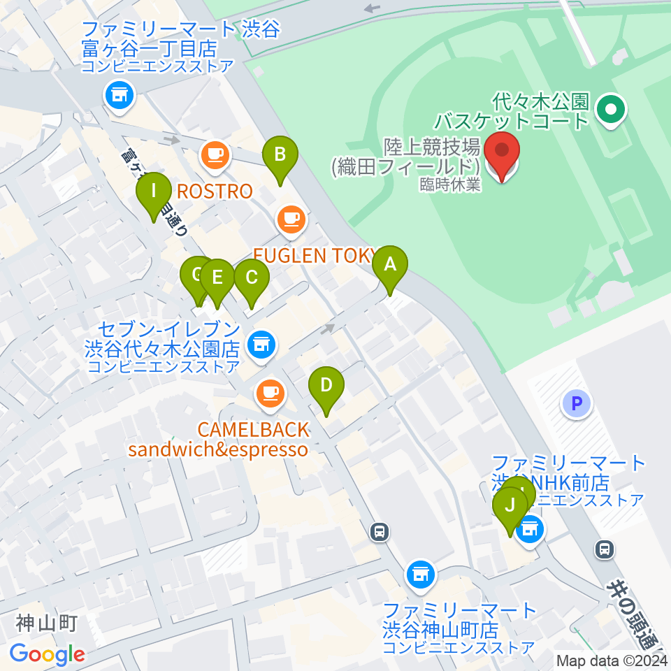 代々木公園陸上競技場周辺の駐車場・コインパーキング一覧地図