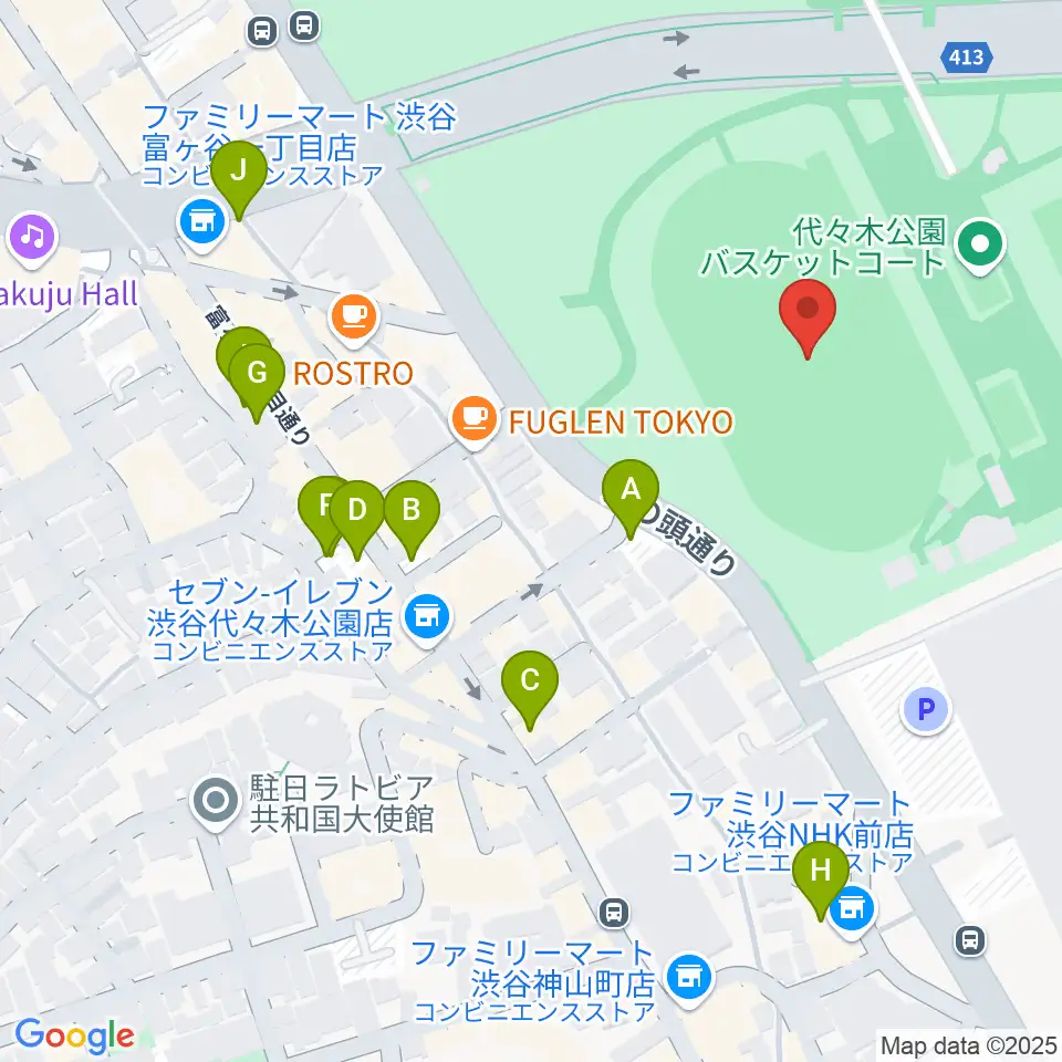 代々木公園陸上競技場周辺の駐車場・コインパーキング一覧地図