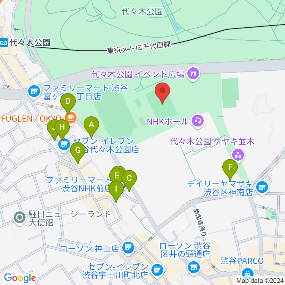 代々木公園球技場周辺の駐車場・コインパーキング一覧地図