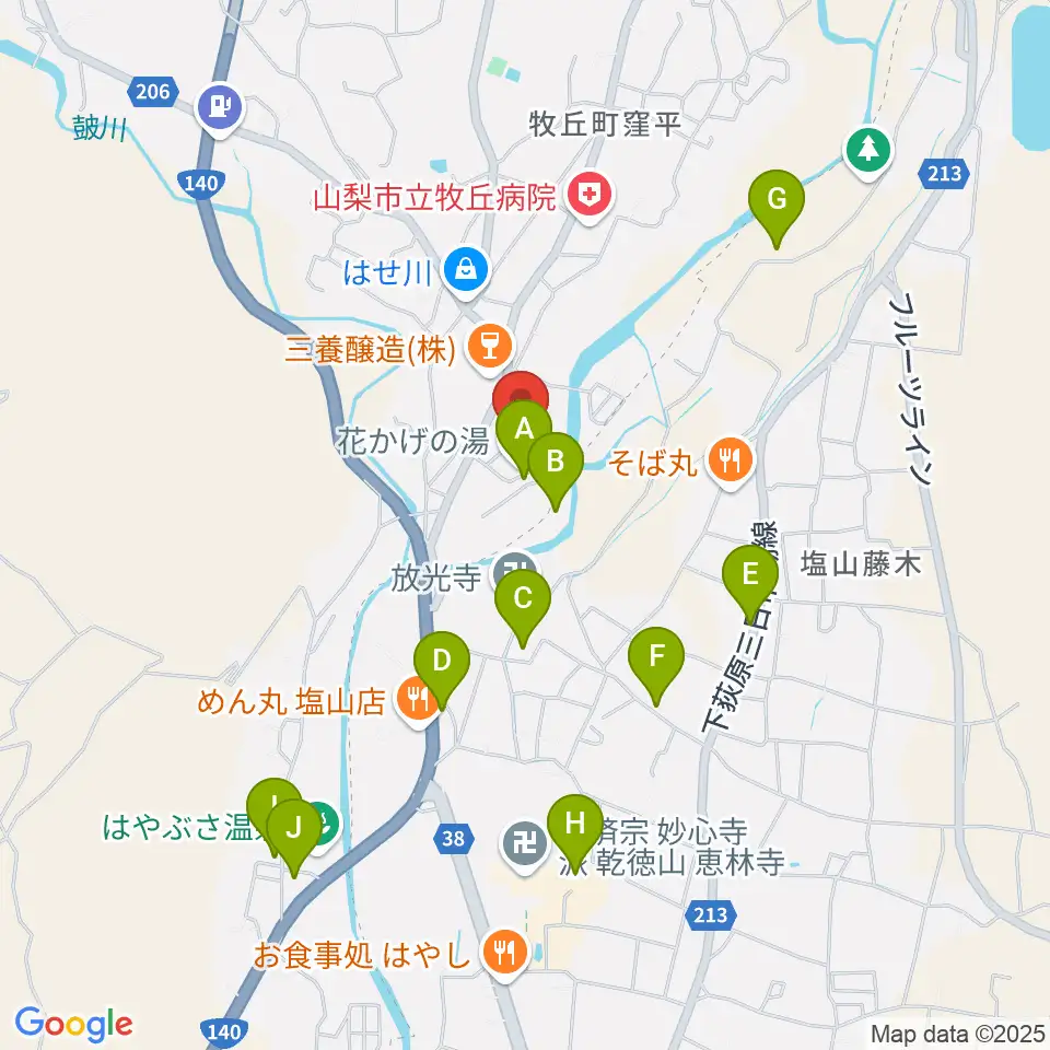 山梨市花かげホール周辺の駐車場・コインパーキング一覧地図