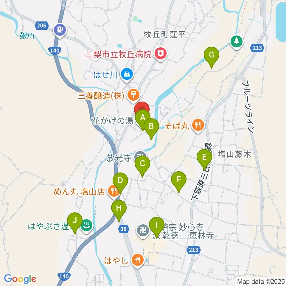 山梨市花かげホール周辺の駐車場・コインパーキング一覧地図