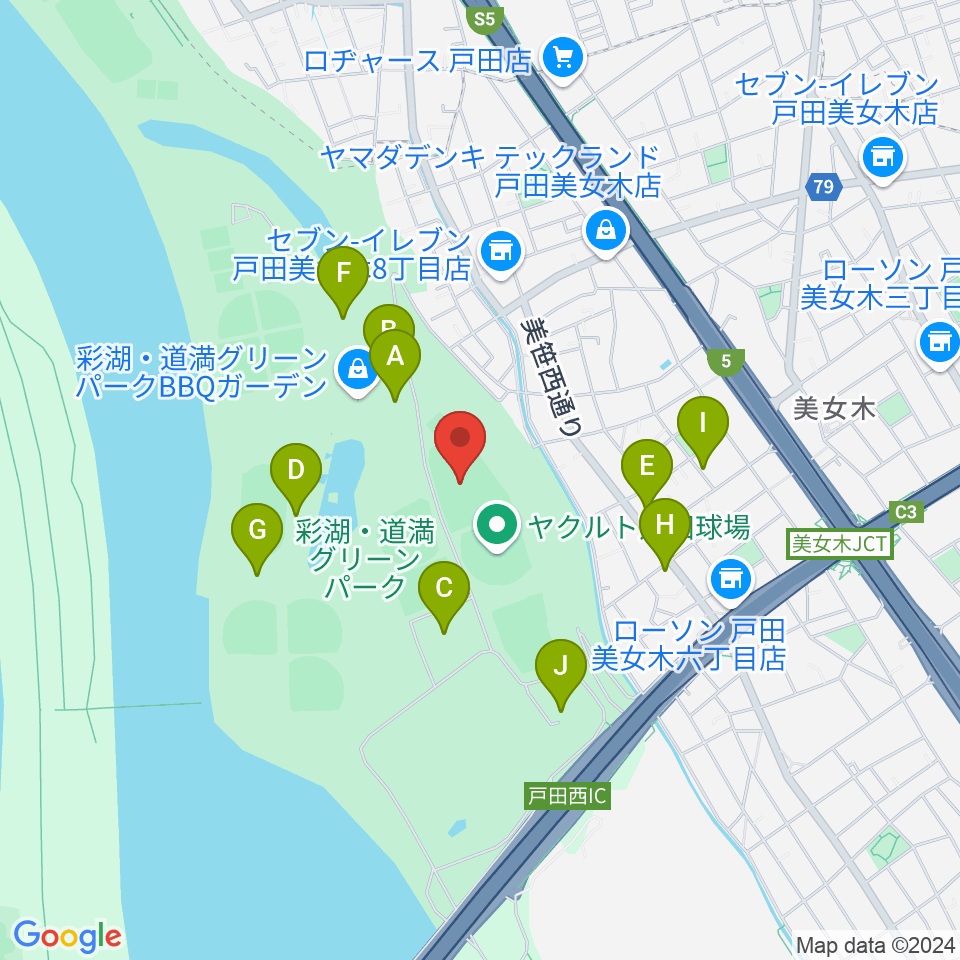 ヤクルト戸田グラウンド周辺の駐車場・コインパーキング一覧地図