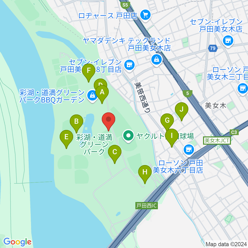 彩湖・道満グリーンパーク野球場周辺の駐車場・コインパーキング一覧地図