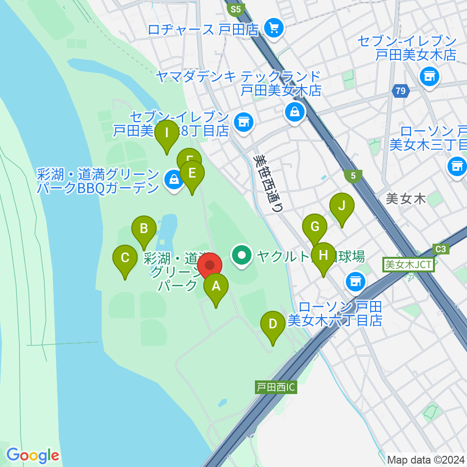 彩湖・道満グリーンパークサッカー場周辺の駐車場・コインパーキング一覧地図