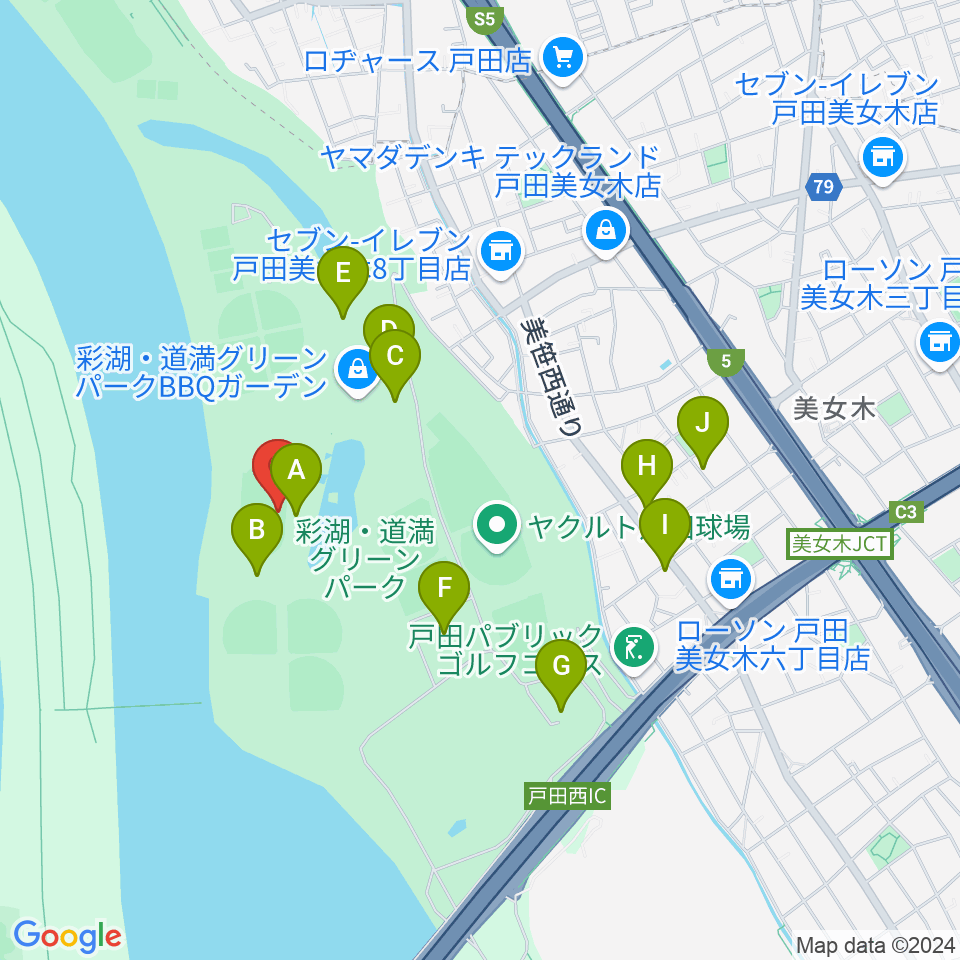 彩湖・道満グリーンパーク陸上競技場周辺の駐車場・コインパーキング一覧地図