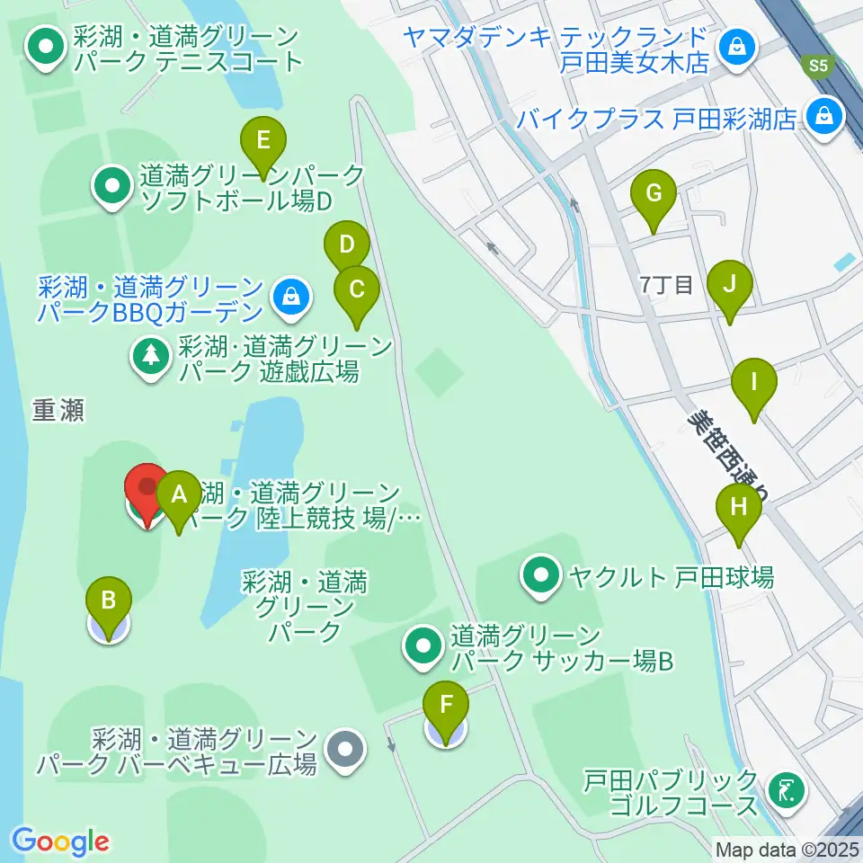 彩湖・道満グリーンパーク陸上競技場周辺の駐車場・コインパーキング一覧地図